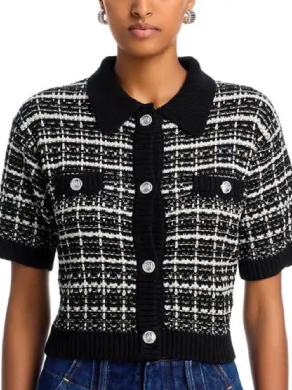 H&M Black + White Knit Cardigan with Collar | Size Small | New With Tags - Picture 4 of 4